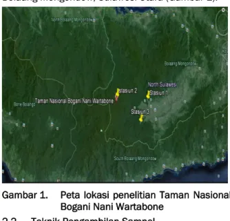 Gambar 1.  Peta lokasi penelitian Taman Nasional  Bogani Nani Wartabone 