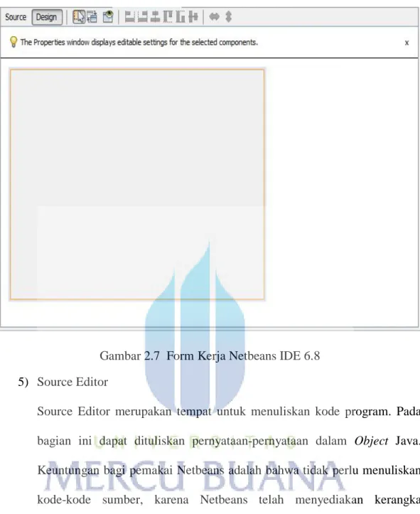Gambar 2.7  Form Kerja Netbeans IDE 6.8  5)  Source Editor 