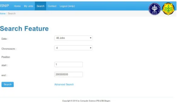 Gambar  10    Implementasi  antarmuka  fasilitas  pencarian  berdasarkan  kromosom  dan posisi SNP 