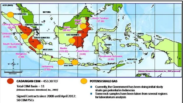 Gambar 6 Potensi Migas Non Konvensional di Indonesia (sumber: Ditjen Migas, 2012) 