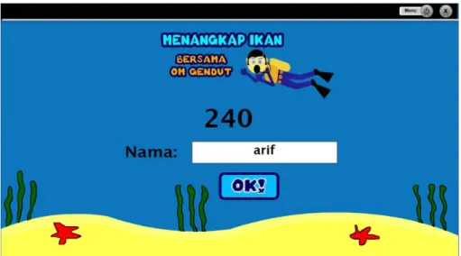 Gambar 4.22 Manual Program Halaman Game Over pada Game Menangkap Ikan   k.  Tampilan Cara Main pada Game Menangkap Ikan 
