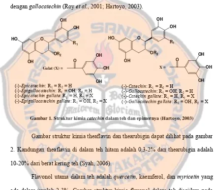 Gambar 1. Struktur kimia  catechin dalam teh dan epimernya (Hartoyo, 2003) 