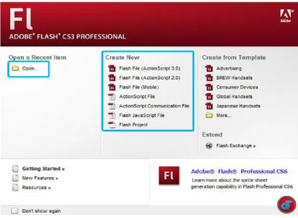 Gambar 2.1 Tampilan Star Page Adobe Flash CS3 