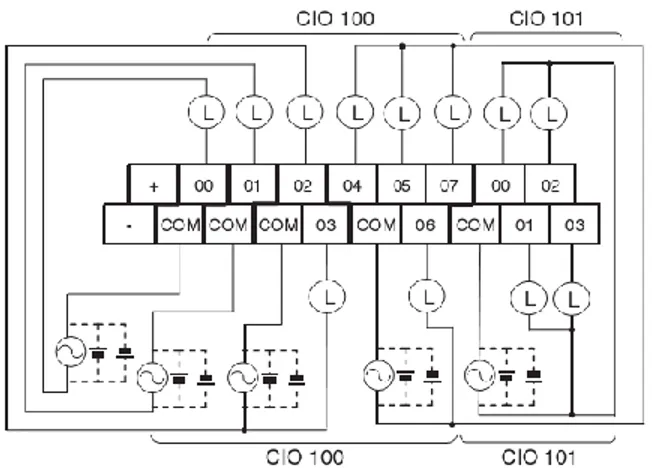 Gambar 7 Port Input model suplai AC dan DC  Port pada PLC CP1L 30 I/O terdiri dari 18 terminal input  yaitu dari CIO 0.00 – 0.11 dan CIO 1.00 -1.05