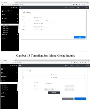 Gambar 16 Tampilan Sub-Menu Create Inquiry (2)  2)  Tampilan Sub-Menu Create Sales 
