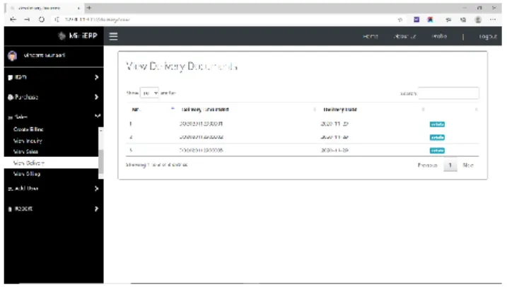 Gambar 22 Tampilan Sub-Menu View Delivery  7)  Tampilan Sub-Menu View Billing 