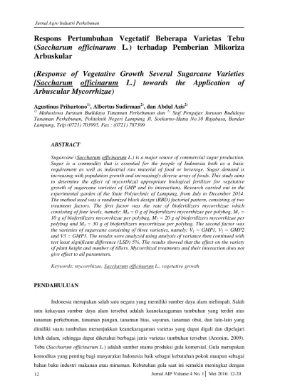 Respons Pertumbuhan Vegetatif Beberapa Varietas Tebu (Saccharum ...