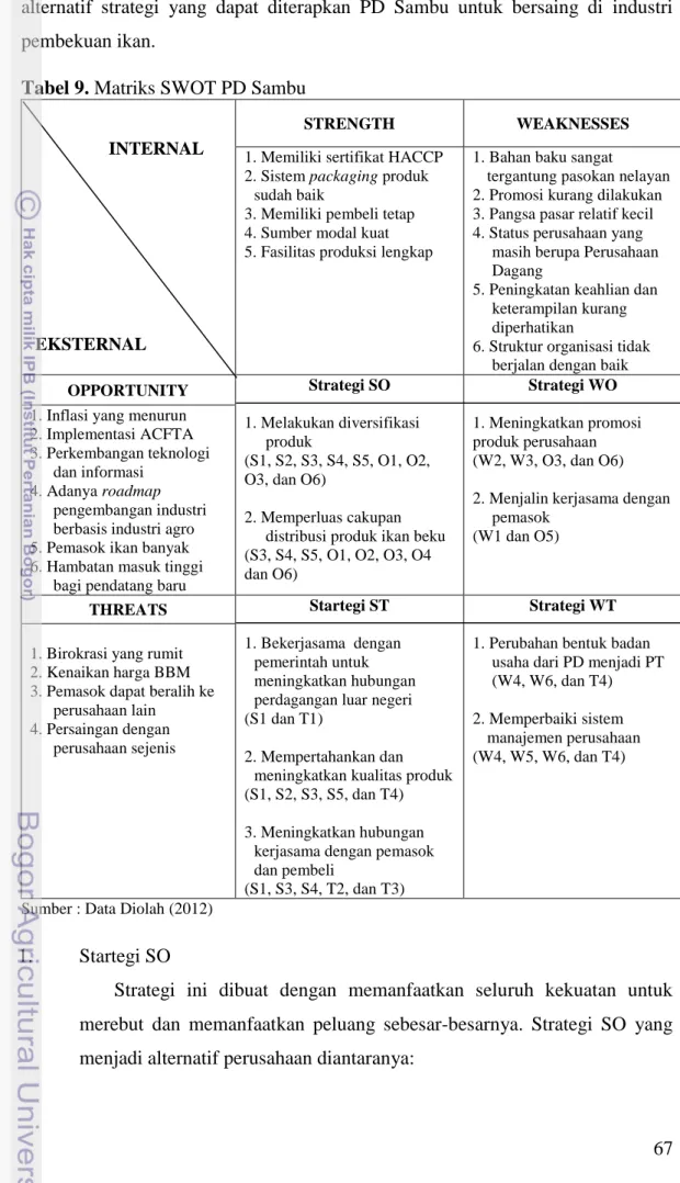 Tabel 9. Matriks SWOT PD Sambu 