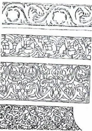 Gambar 2.9 Empat tahap evolusi dekorasi arabesque (dari atas ke bawah): pada  Mesjid Amr di Fustad 