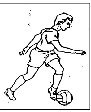 Gambar 14. Menggiring bola dengan kaki bagian luar Sumber : A. Sarumpaet, dkk. (1992:26) 