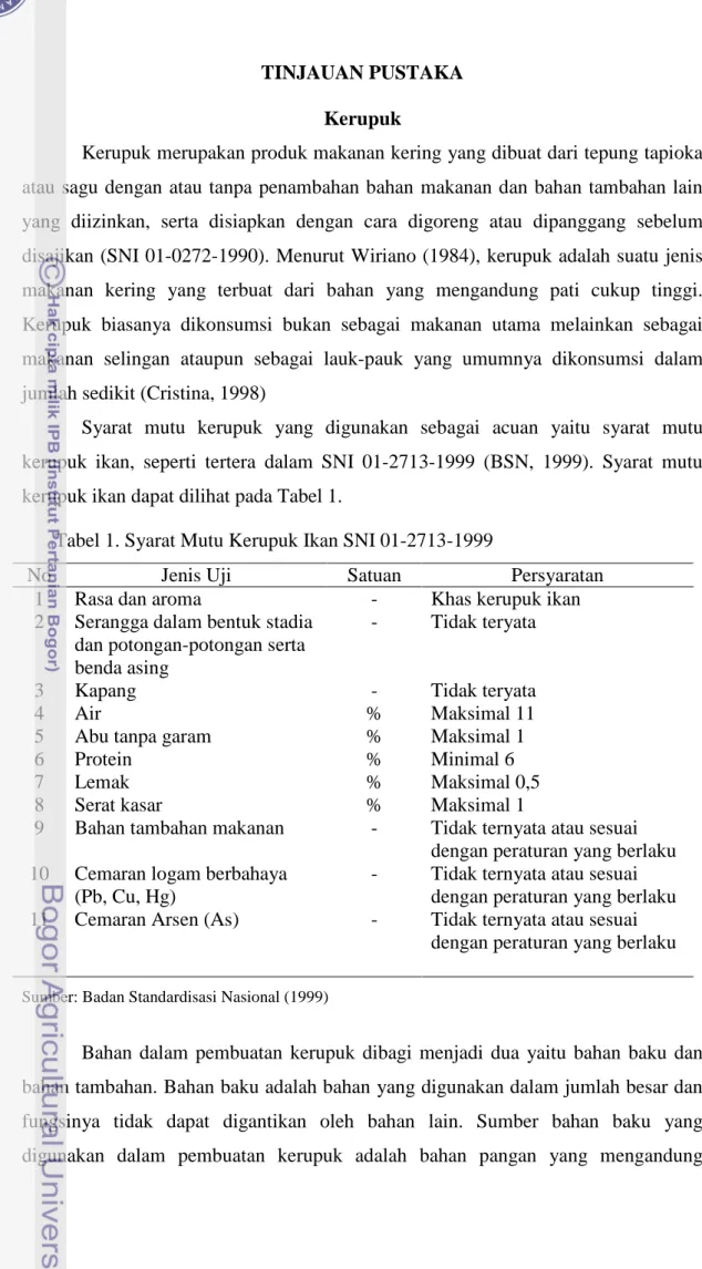 Tabel 1. Syarat Mutu Kerupuk Ikan SNI 01-2713-1999 