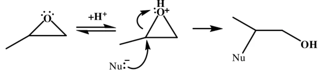 Gambar 2  Mekanisme reaksi pembukaan cincin epoksida berkatalis asam 