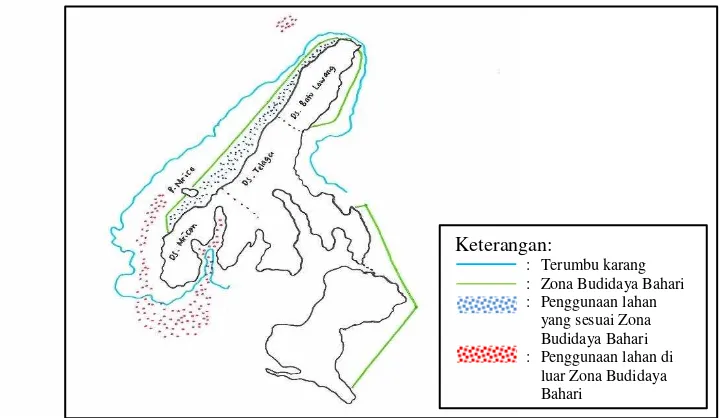 Gambar 6  Sebaran lokasi budi daya rumput laut di perairan Pulau Kemujan 