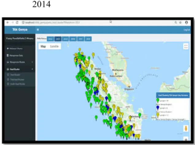 Gambar 7. Peta Hasil Clustering Data Titik Gempa Tahun 2014  g)  Halaman  Peta  Hasil  Clustering  Tahun 