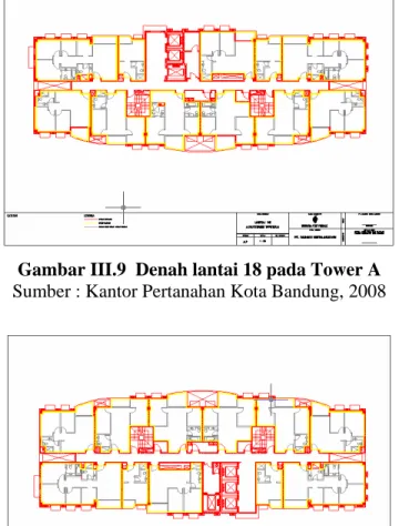 Gambar III.10 Denah lantai 19 pada Tower B  Sumber : Kantor Pertanahan Kota Bandung, 2008 