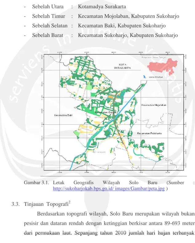 Gambar 3.1.  Letak  Geografis  Wilayah  Solo  Baru  (Sumber  :  http://sukoharjokab.bps.go.id/ images/Gambar/peta.jpg ) 