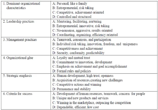 Tabel  2.1 Enam aspek kunci budaya organisasi 