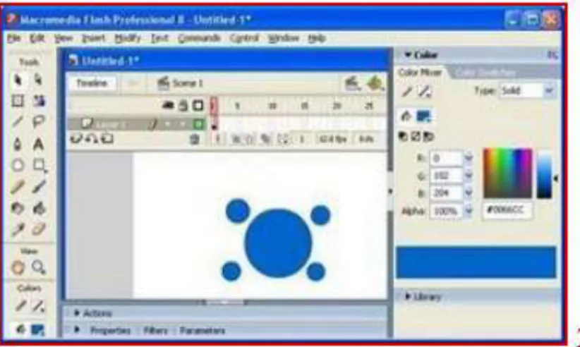 Gambar II.3. Tampilan Halaman Macromedia Flash 8  (Sumber :Amal Jamaludin, 2010:11) 