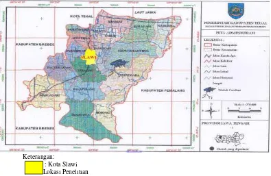 Gambar. 3: Peta Kota Slawi di Peta Kabupaten Tegal               (Sumber : Website resmi Kabupaten Tegal : http://www.tegalkab.go.id/index/php) 