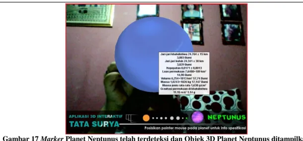 Gambar 17 Marker Planet Neptunus telah terdeteksi dan Objek 3D Planet Neptunus ditampilkan 