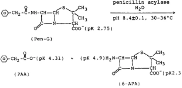 Gambar 1. Reaksi hidrolisis penisilin G akibat  perubahan pH. 