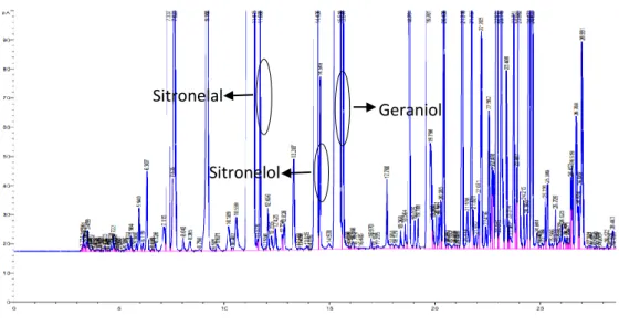 Gambar 5 Kromotogram minyak sereh wangi (Siwi 2013) Geraniol 