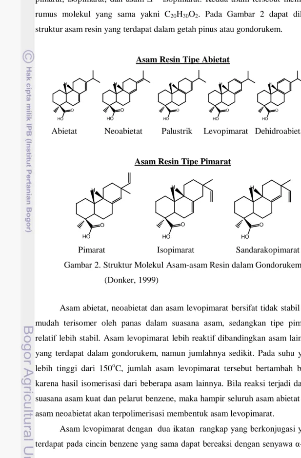 Gambar 2. Struktur Molekul Asam-asam Resin dalam Gondorukem  (Donker, 1999) 
