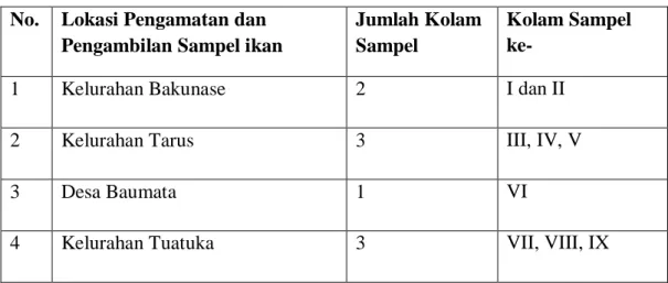 Tabel  1.  Lokasi,  Jumlah  dan  Kode  Kolam  Sampel  di  Kota/Kabupaten  Kupang 