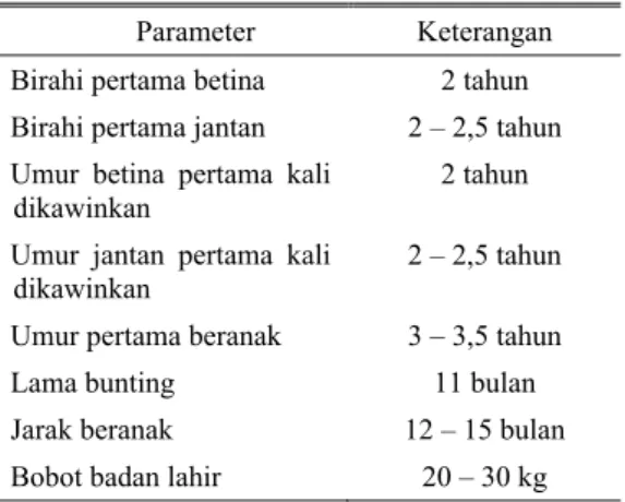 Tabel 3.  Struktur populasi kerbau di Desa Tambakboyo tahun 2009 