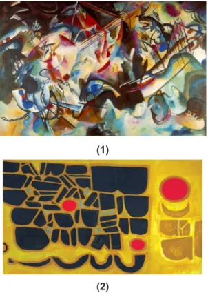 Gambar 1.  Lukisan aliran Abstraksionisme, (1)  A	Village	Street karya Vassily Kandinsky 
