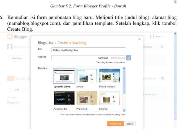Gambar 5.2. Form Blogger Profile - Bawah 