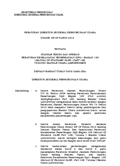 PERATURAN DIREKTUR JENDERAL PERHUBUNGAN UDARA TENTANG