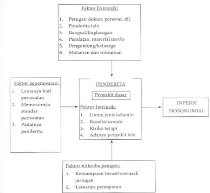 Gambar 4. Berbagai faktor yang mempengaruhi infeksi nosokomial (Darmadi, 2008) 