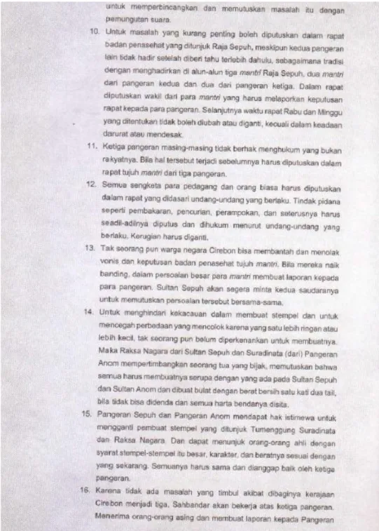 Gambar 5.3 Isi Naskah Perjanjian Persahabatan Sultan-sultan Cirebon dengan  VOC Pada Tanggal 8 Januari 1681