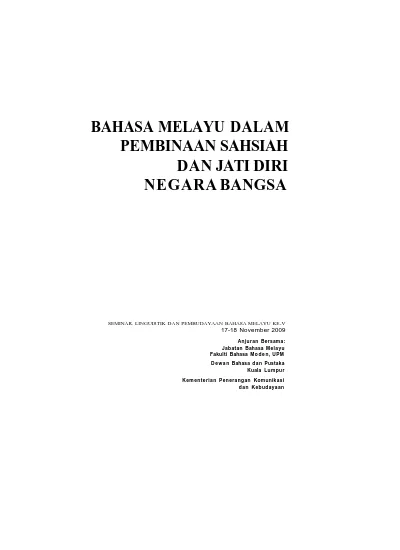 BAHASA MELAYU DALAM PEMBINAAN SAHSIAH DAN JATI DIRI NEGARA BANGSA