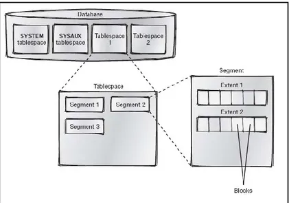 Gambar 2.3. Struktur Logikal Oracle Database  [Referensi:Oracle 10g Database Foundations,2004] 