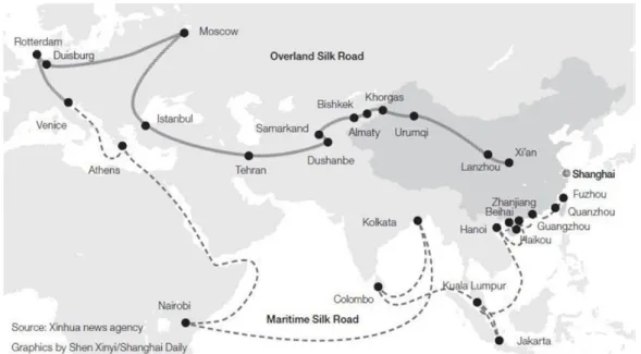 Gambar 2. Peta jalur The New Silk Road Economic Belt 39