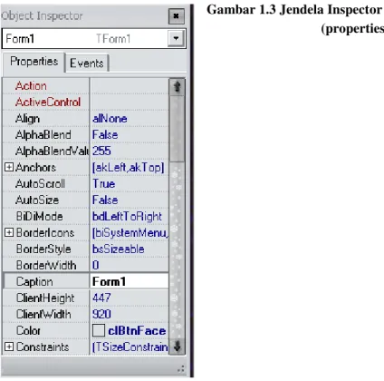 Gambar 1.3 Jendela Inspector  (properties) 