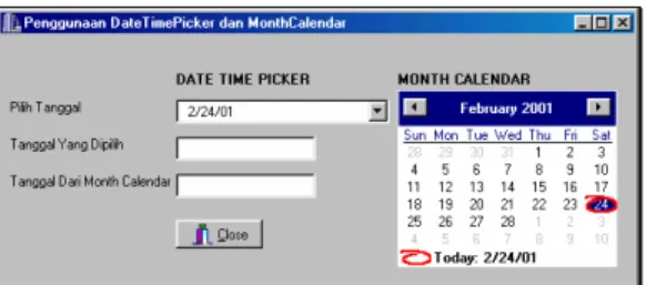 Gambar 16.8. Hasil Run Penggunaan DateTimePicker dan Calendar 