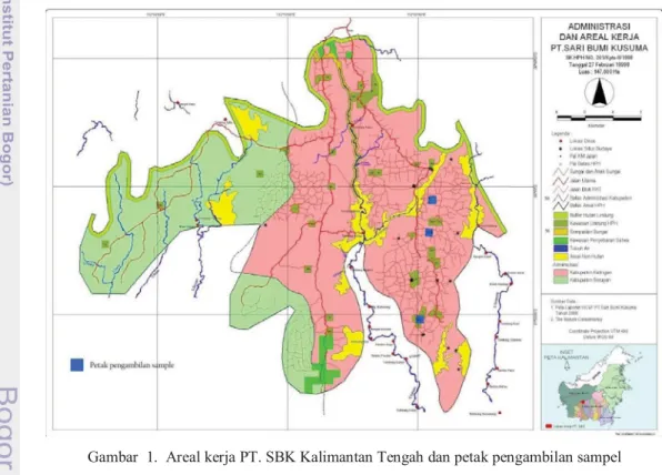 Gambar  1.  Areal kerja PT. SBK Kalimantan Tengah dan petak pengambilan sampel