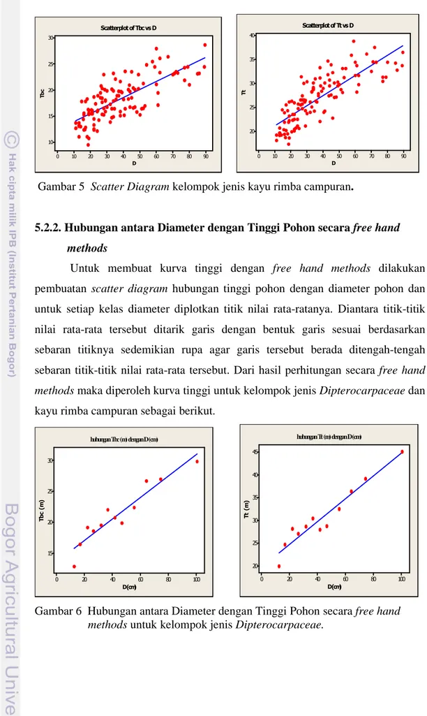 Gambar 6  Hubungan antara Diameter dengan Tinggi Pohon secara free hand                    methods untuk kelompok jenis Dipterocarpaceae