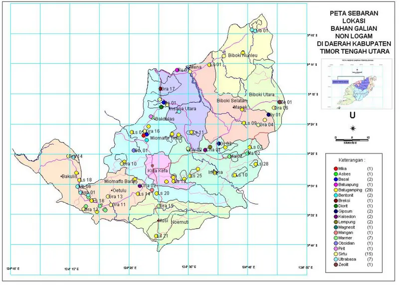 Gambar 1. Peta Sebaran Lokasi Bahan Galian Non Logam Di Daerah Kabupaten Timor Tengah Utara, NTT