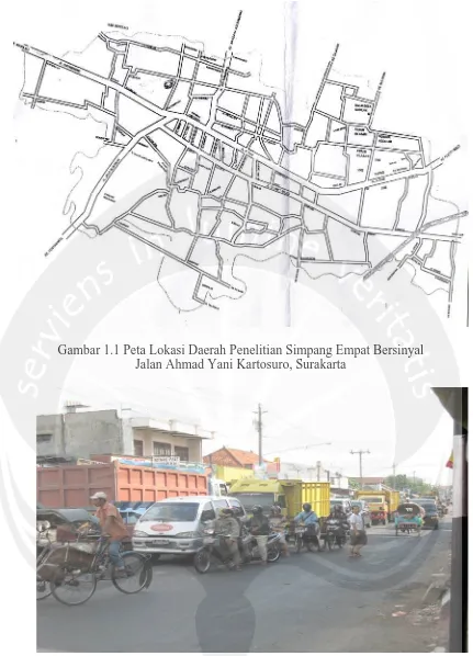 Gambar 1.1 Peta Lokasi Daerah Penelitian Simpang Empat Bersinyal Jalan Ahmad Yani Kartosuro, Surakarta 
