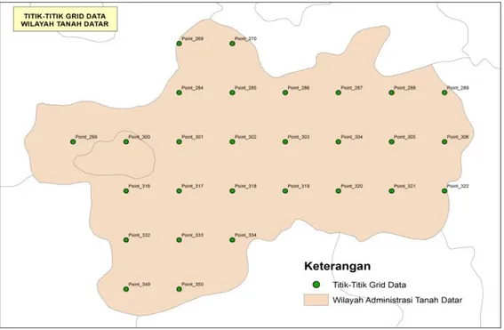 Gambar 1. Wilayah Tanah Datar dibagi menjadi titik-titik grid. 