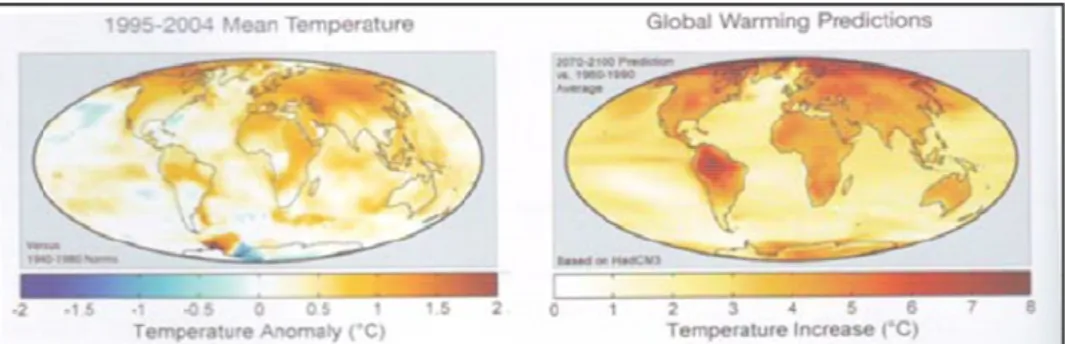 Gambar 2. Perbandingan suhu bumi antara th 1960-2004 dengan prediksi tahun 2070-2100  Sumber: Holcim Sustainable Construction 