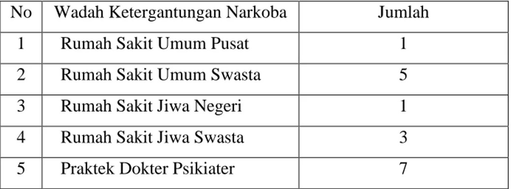 Tabel 3.5 Data  Pengobatan Ketergantungan Narkoba di Surakarta  No  Wadah Ketergantungan Narkoba  Jumlah 