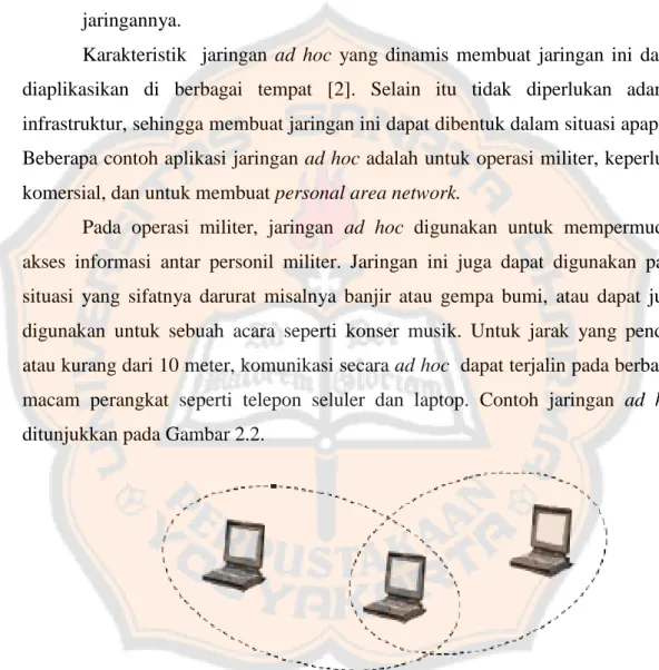 Gambar 2.2 Contoh jaringan ad-hoc 3 node [6] 