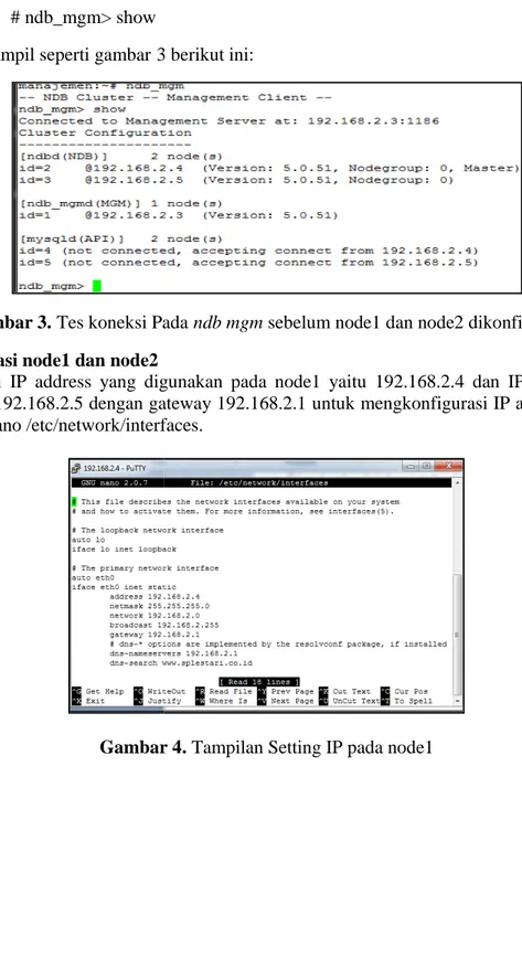 Gambar 3. Tes koneksi Pada 3. Konfigurasi node1 dan node2