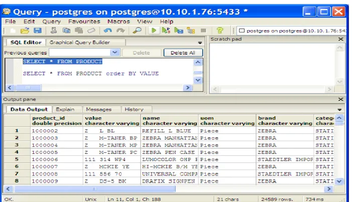 Gambar 10.  Operasi query di lingkungan PostgreSQL dengan clustering  Pada  gambar  9  dan  10  terlihat  waktu  yang 