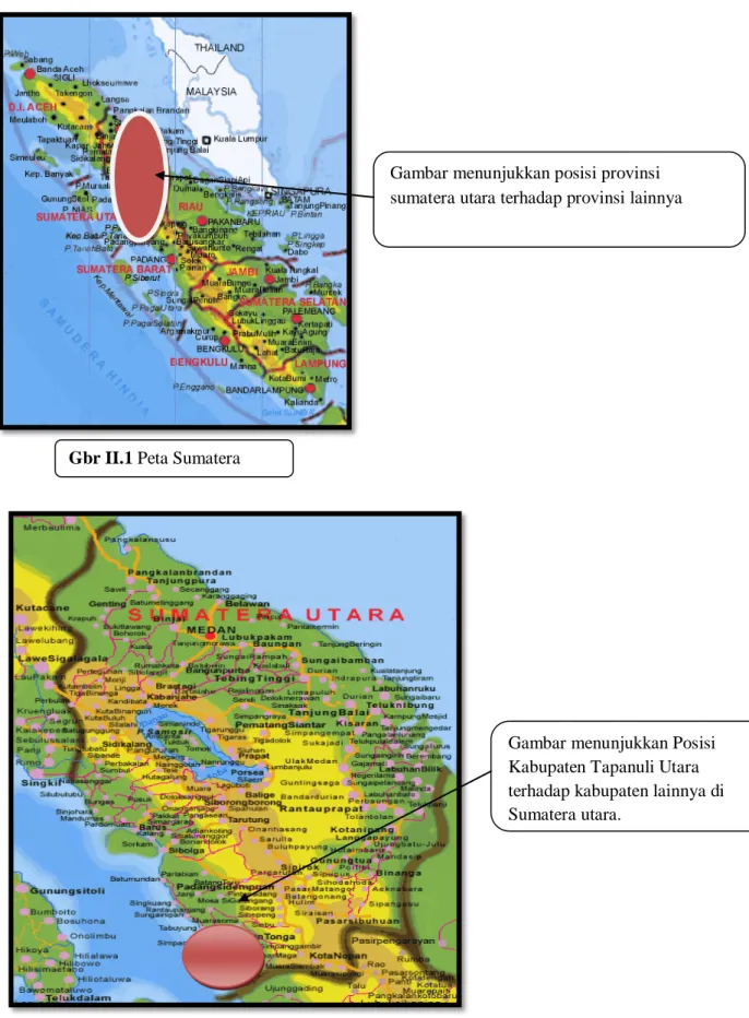 Gambar menunjukkan Posisi  Kabupaten Tapanuli Utara  terhadap kabupaten lainnya di  Sumatera utara